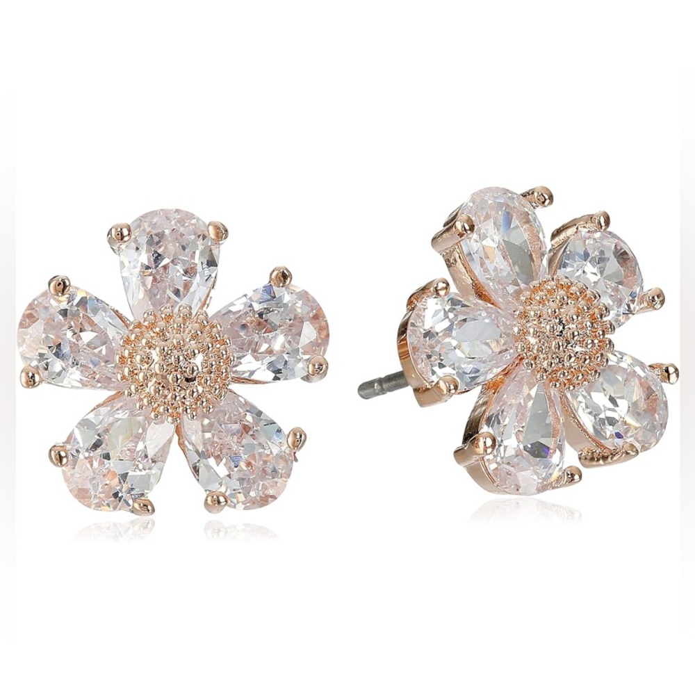 Betsey Johnson Gold Crystal Flower Stud Earrings